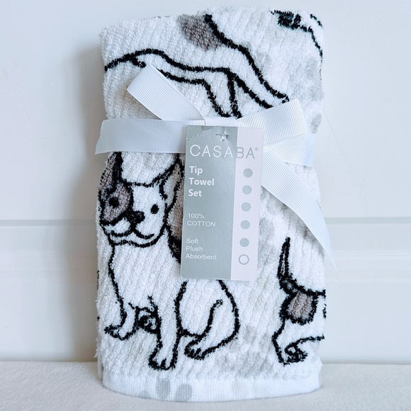 Boston Terrier Frenchie Pug Dog Print Fingertip Towel Set Of Two White Black NWT - Picture 1 of 11